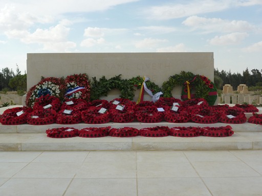 Wreaths adorn the War Stone in the Cemetery