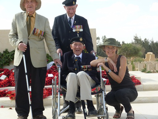 Close up of the veterans: The party: Neville Brown KRRC, Len Burritt Div HQ, Peter Roach 1st RTR and helper.