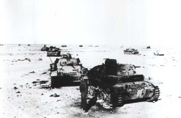 Wrecked German Tanks on the battlefield at Side Rezegh