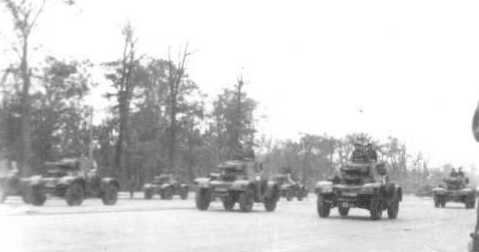 Diamler Armoured Cars of 11th Hussars, during the parade.